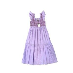 Tuckernuck Mallie Dress Womens Sz Medium Lavender Flutter Sleeve Smocked Tiered